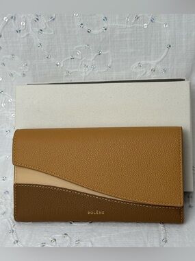 Polène Sierra Trio Camel Leather Continental Wallet NIB Made in Spain
